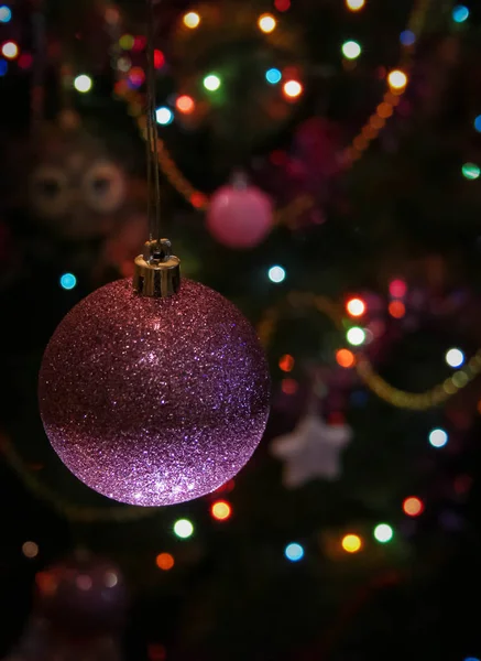 Bola Brillo Fondo Del Árbol Navidad — Foto de Stock