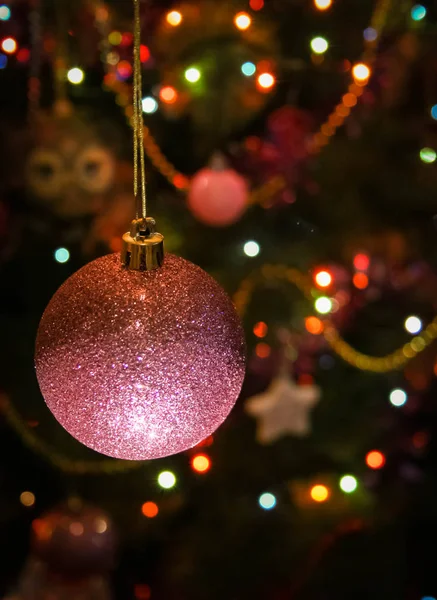 Bola Brillo Fondo Del Árbol Navidad — Foto de Stock