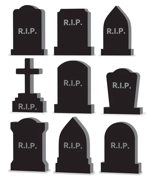 Vector Illustration Set Black Tombstones — Stock Vector