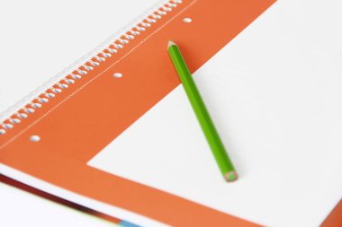 turuncu Notebook bir arka planda yeşil öğrenci jel kalem