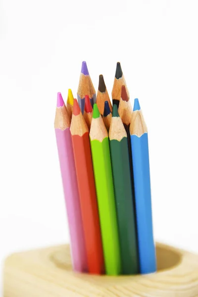 Colorful wooden pencils for drawing on white background — Stock Photo, Image