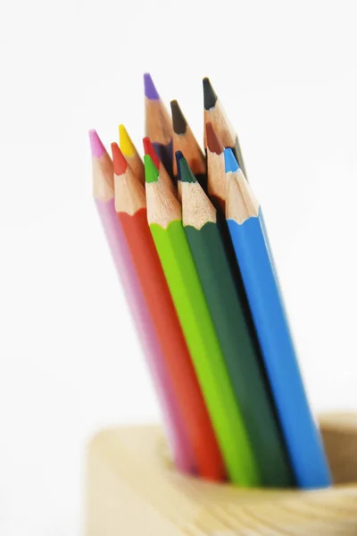 Colorful wooden pencils for drawing on white background — Stock Photo, Image