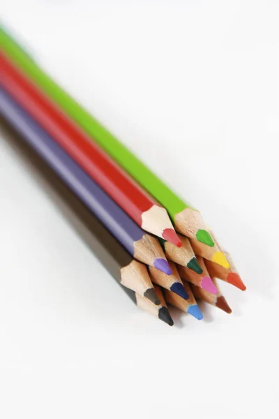 Colorful wooden pencils for drawing on white background — Stock Photo, Image