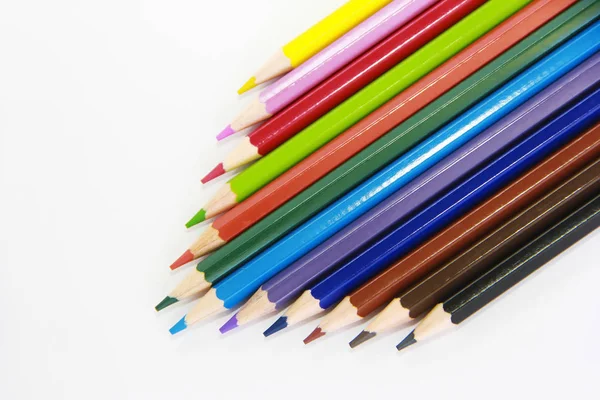 Colorful wooden pencils for drawing on white background — Stock Photo, Image