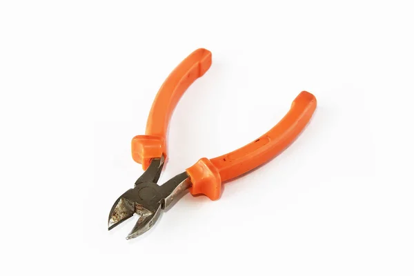 Alte rostige Zangen Werkzeuge, Metall-Schneidzangen mit orangefarbenem Griff — Stockfoto