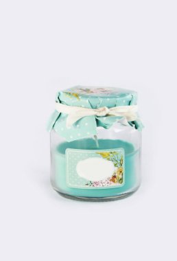 mavi mum ile bir mum dekoratif cam kavanoz