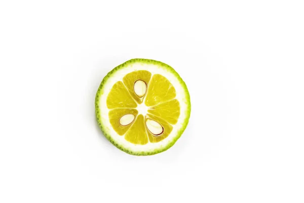 Kulaté Plátky Přírodní Citronové Citrónu Semeny Bílém Pozadí — Stock fotografie