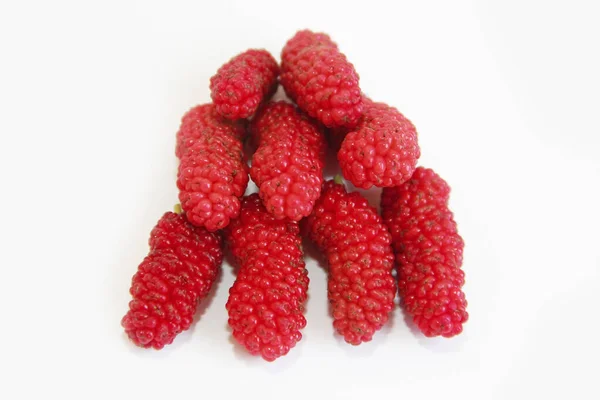 Natural Fresh Red Mulberry Berries White Background — Stock Photo, Image