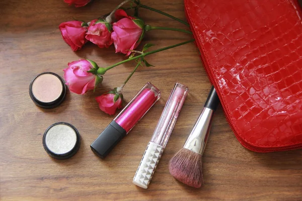 Decorative Cosmetics Eye Shadow Lipstick Makeup Brushes — Stock Photo, Image