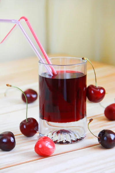 Red Cherry Drink Glass Cherry Fruit — Stock Photo, Image