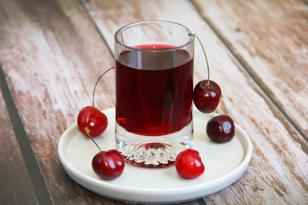 Burgundy Cherry Drink Glass Natural Cherry Fruit — Stock Photo, Image