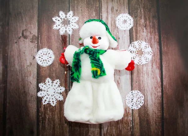 Christmas Toy Snowman White Fur Coat Hat — Stock Photo, Image