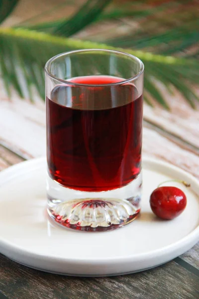 Red Cherry Drink Glass Cherry Fruit — Stock Photo, Image