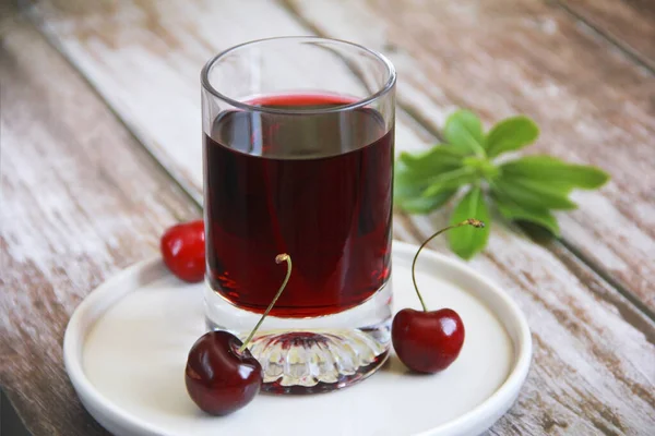 Red Cherry Drink Glass Cherry Fruit — Stock Photo, Image