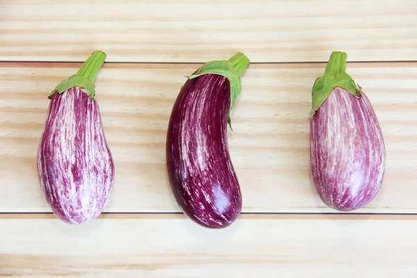 Natural Maroon Eggplant Fruit Wooden Background — Stock Photo, Image