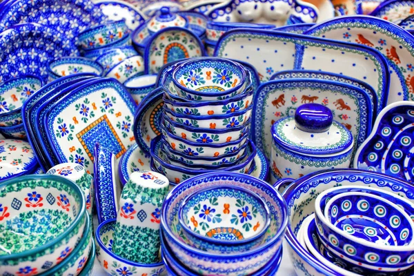 Azul Artesanal Cerâmica Polonês Tradicional — Fotografia de Stock
