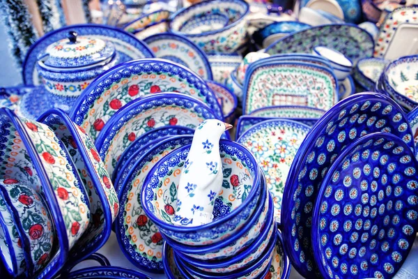 Mavi Seramik Tabaklar Dekorasyon — Stok fotoğraf