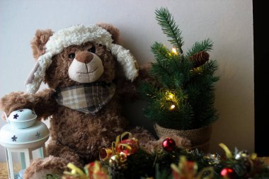 Oyuncak ayıyla Noel arkaplanı