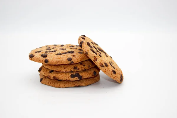 Galletas Avena Con Gotas Chocolate Aisladas Sobre Fondo Blanco — Foto de Stock