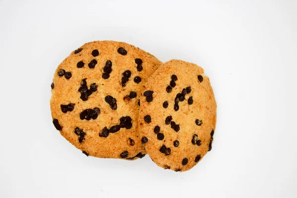 Galletas Avena Con Gotas Chocolate Aisladas Sobre Fondo Blanco — Foto de Stock