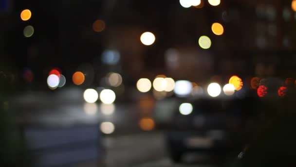 Боке Світлофор Вночі Вулиці Міста — стокове відео