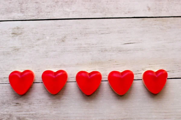 Corazones Gelatina Roja Fondo Madera Copia Espacio Concepto San Valentín — Foto de Stock