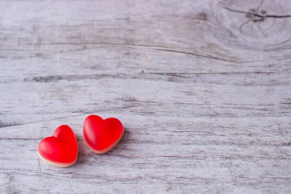 Corazones Gelatina Roja Fondo Madera Copia Espacio Concepto San Valentín — Foto de Stock