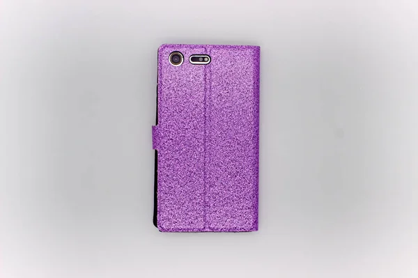 Shining Violet Case For A Smartphone With Sparkles And Golden Bu