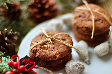 Noel süslemeleri - Noel Baba ve şube için yulaf bisküvi