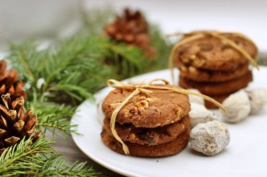 Noel süslemeleri - Noel Baba ve şube için yulaf bisküvi