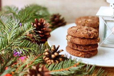 Noel süslemeleri - Noel Baba ve şube için yulaf bisküvi
