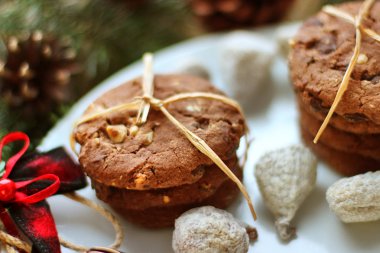 Noel süslemeleri - Noel Baba ve şube için yulaf bisküvi