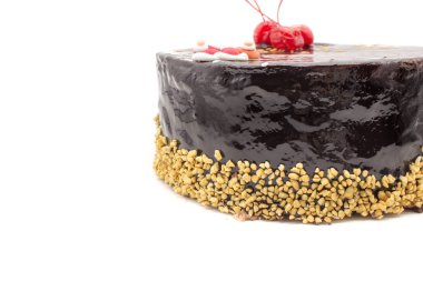 Lezzetli çikolatalı kek, süslenmiş kiraz ve şeker Santa bir