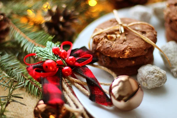 Noel süslemeleri - Noel Baba ve şube için yulaf bisküvi