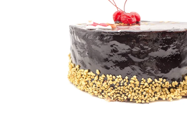 Delicioso pastel de chocolate, cerezas decoradas y azúcar Santa an — Foto de Stock