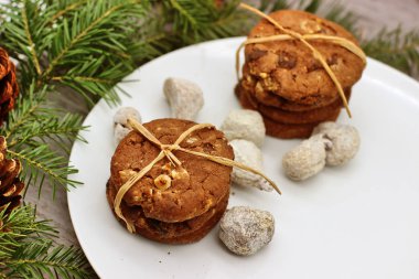Noel süslemeleri - Noel Baba ve şube için yulaf bisküvi
