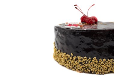 Lezzetli çikolatalı kek, süslenmiş kiraz ve şeker Santa bir