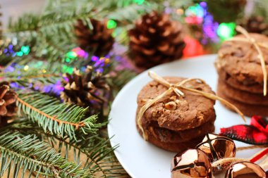 Noel süslemeleri - Noel Baba ve şube için yulaf bisküvi