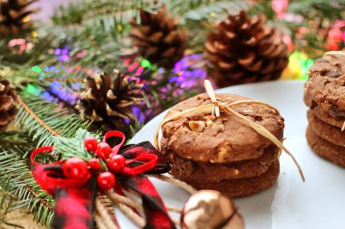 Noel süslemeleri - Noel Baba ve şube için yulaf bisküvi