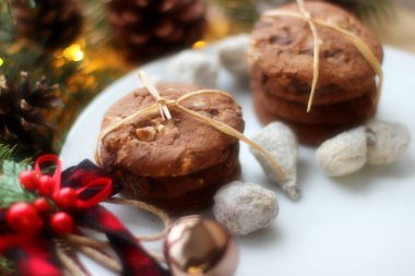 Noel süslemeleri - Noel Baba ve şube için yulaf bisküvi