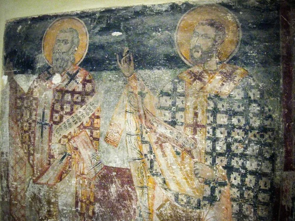 ATENAS, GRECIA - 14 DE OCTUBRE DE 2008: Antiguos iconos frescos en la w —  Fotos de Stock