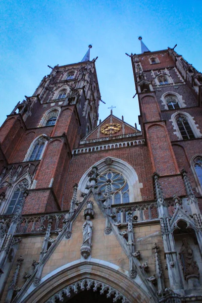 Catedral Católica San Juan Bautista Wroclaw Polonia Iglesia Gótica Con —  Fotos de Stock