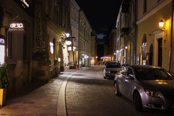 Krakau Polen Juli 2016 Blick Auf Eine Menschenleere Abendstraße — Stockfoto