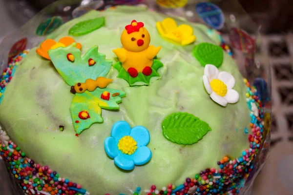 Beautiful Decor Traditional Ukrainian Easter Bread — Stock Photo, Image