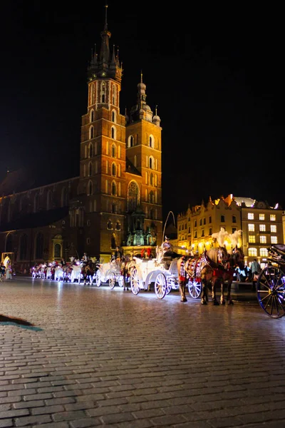 Kraków Polska Lipca 2017 Konie Staromodnym Autokarze Starym Mieście — Zdjęcie stockowe