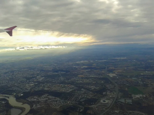 Vista Dalla Finestra Dell Aereo Durante Volo — Foto Stock