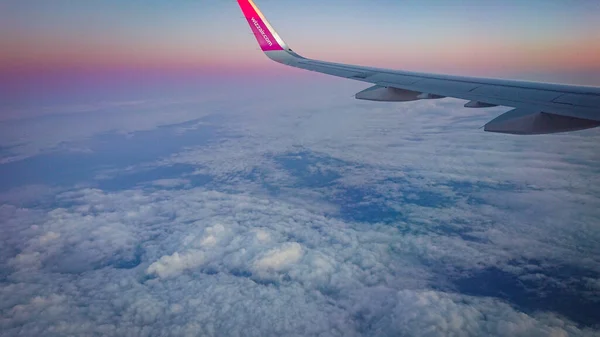 Брюссель Бельгія Травня 2018 View Sunset Wizz Air Company Airplane — стокове фото