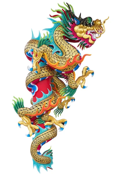 Chinese Gouden Draak Standbeeld Geïsoleerd Witte Achtergrond — Stockfoto