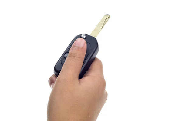 Autó kulcsok, a kezében egy ember. — Stock Fotó