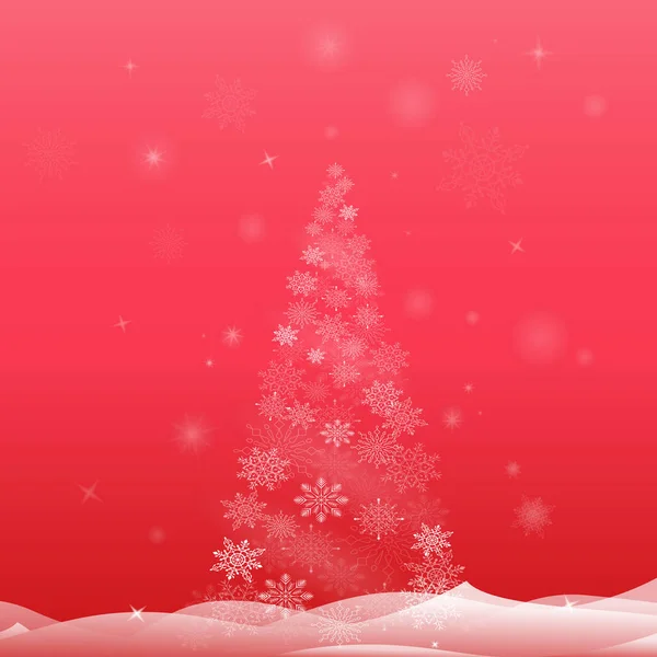 Illustration Vectorielle Arbre Noël Flocons Neige Sur Fond Rouge — Image vectorielle